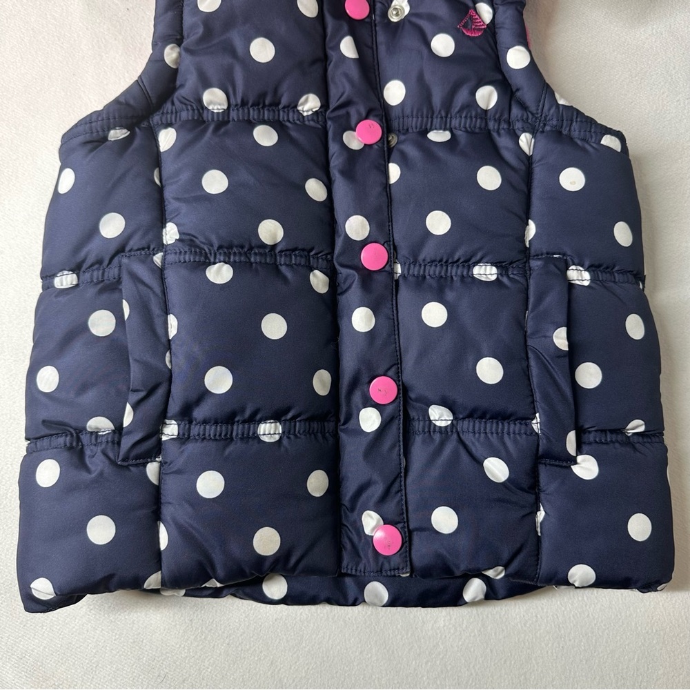 JoJo Maman Bébé Navy Polka Dot Puffer Vest 3Y Detachable Hood Fleece Lined - Picture 3 of 10